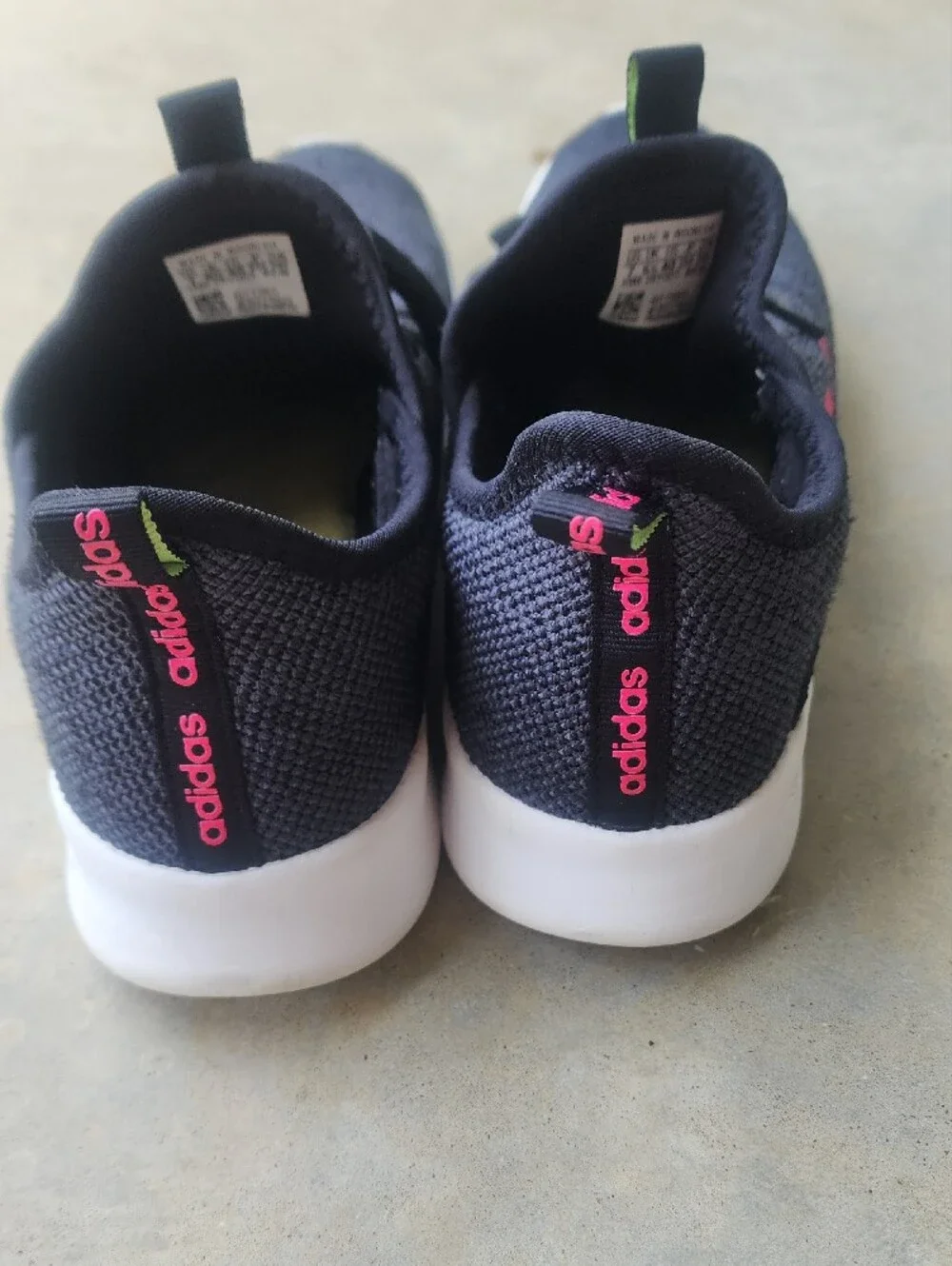 adidas Womens Knit Sneakers in Dark Gray with Pink Stripes